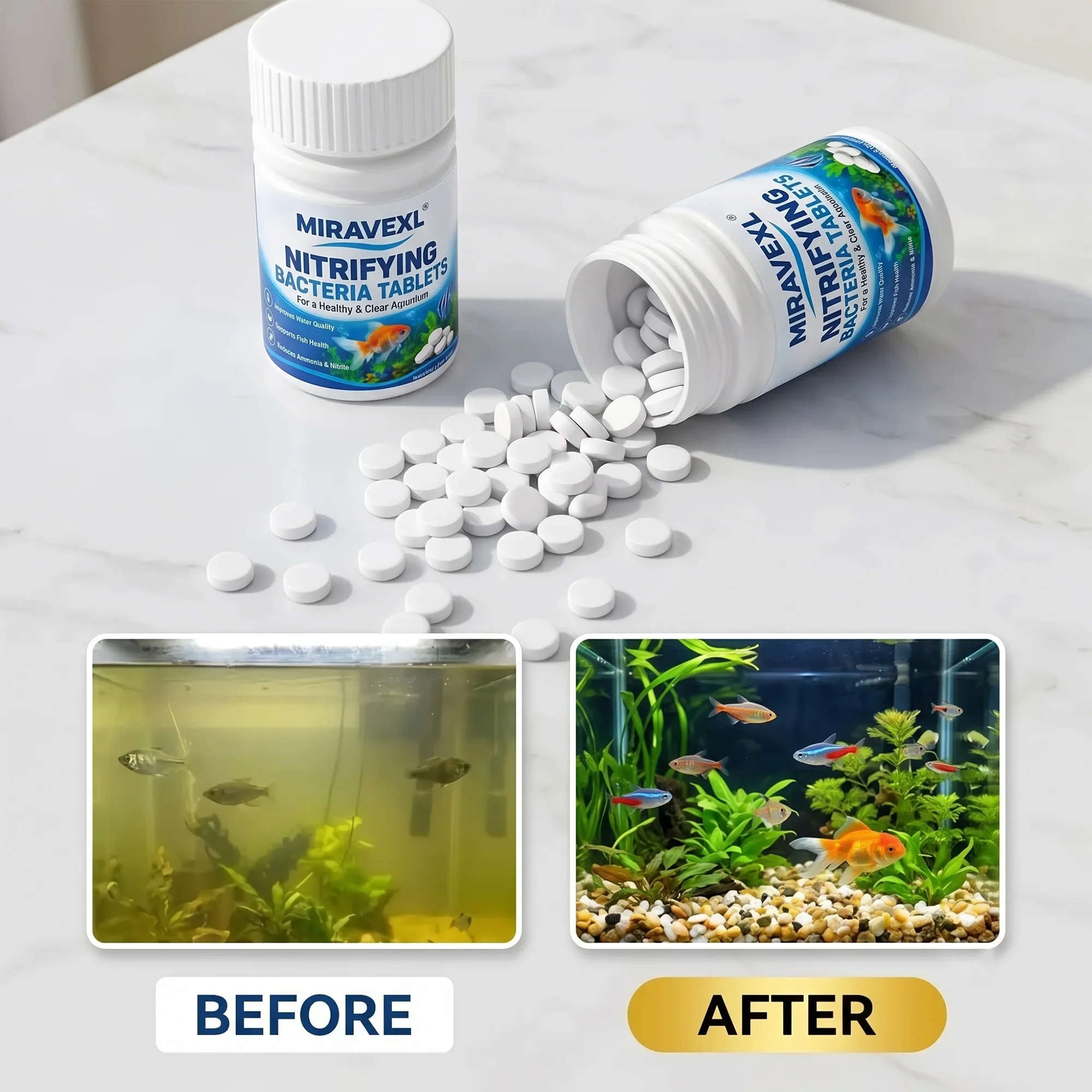 Nitrifying Bacteria Tablets for Aquarium,Decomposes Fish Waste, Rapid Water Clarifier & Bio Filter Starter,  Ammonia & Nitrite