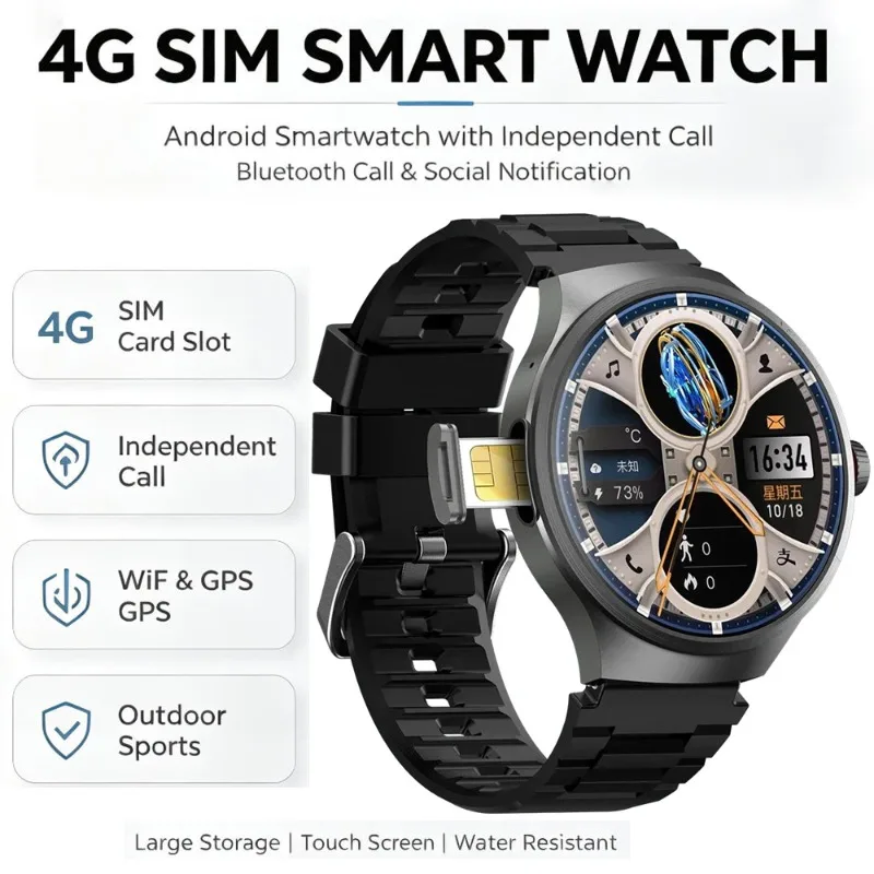 For Men Android Smart Watch Outdoor Sports SIM Card Slot Independent Call WiFi GPS Navigation Touch Screen Smartwatch