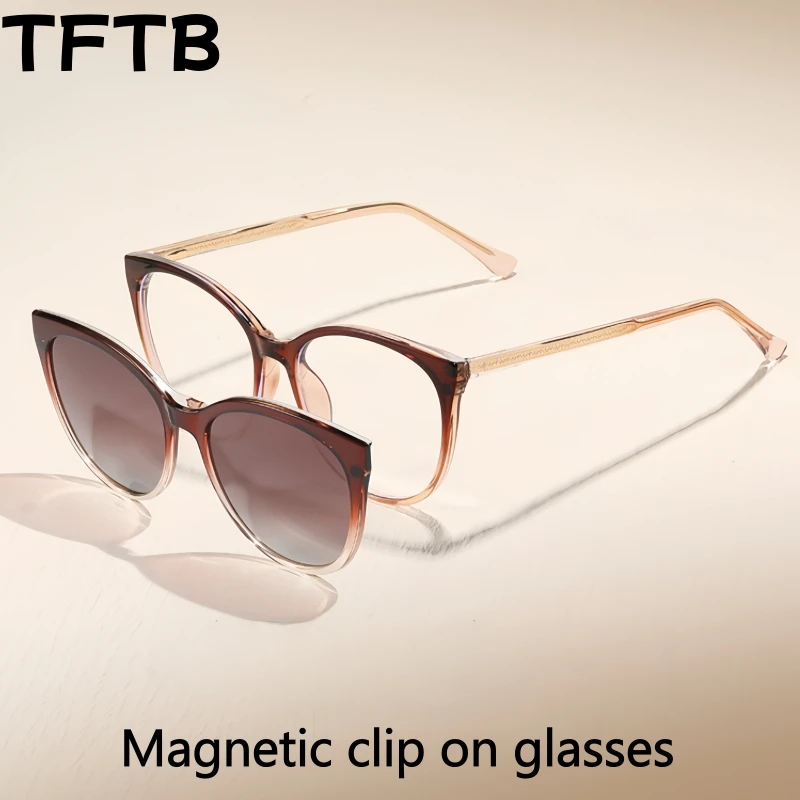 

TFTB Retro Women's Cat's Eye Magnetic Clip-On UV400 Eyeglasses Frame New Fashion Spring Leg Optical Prescription Glasses 72001
