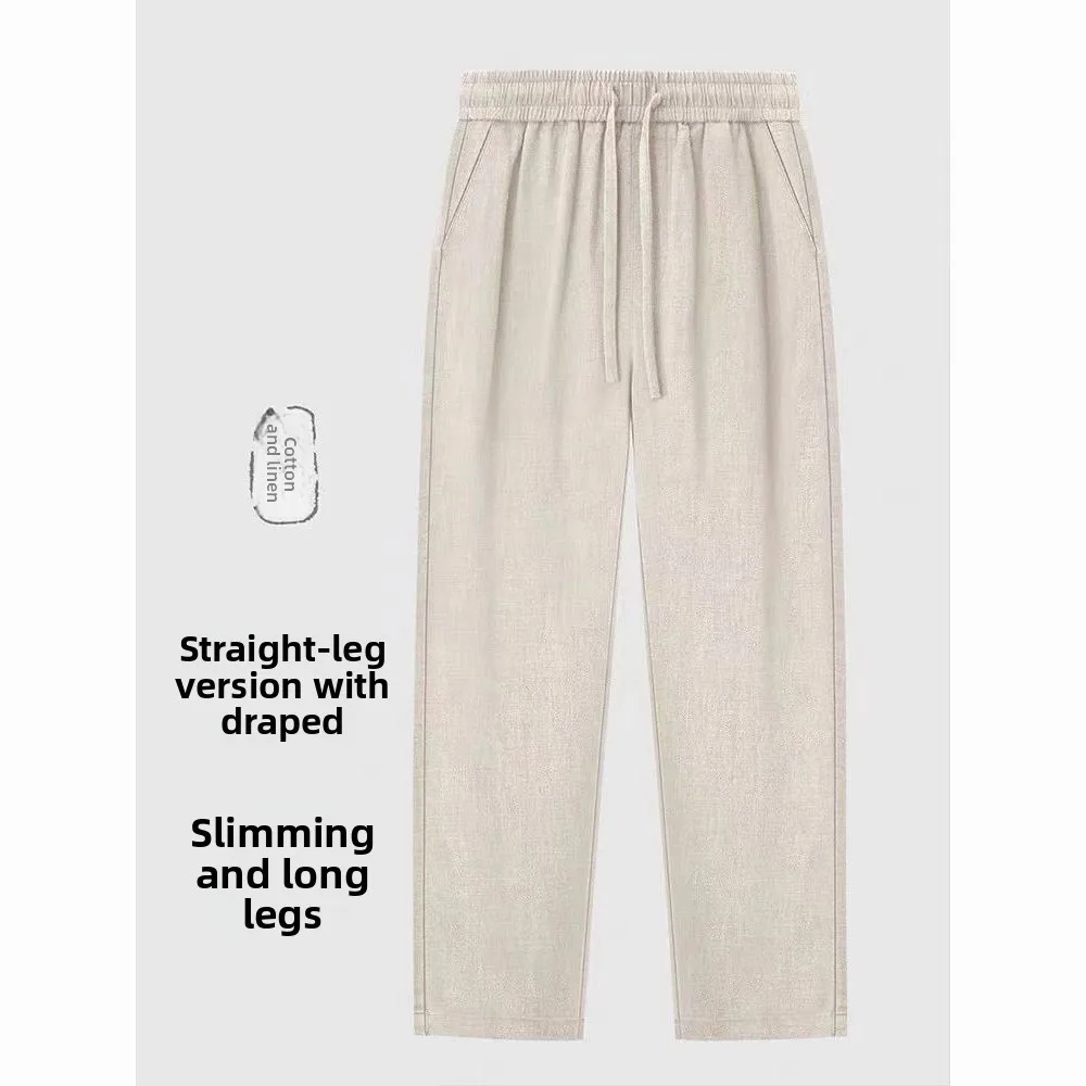 

High End Quali Linen Pants Men's Summer Thin Loose Straight Leg Cotton Linen Casual Long Trousers Faionable Urban Sle