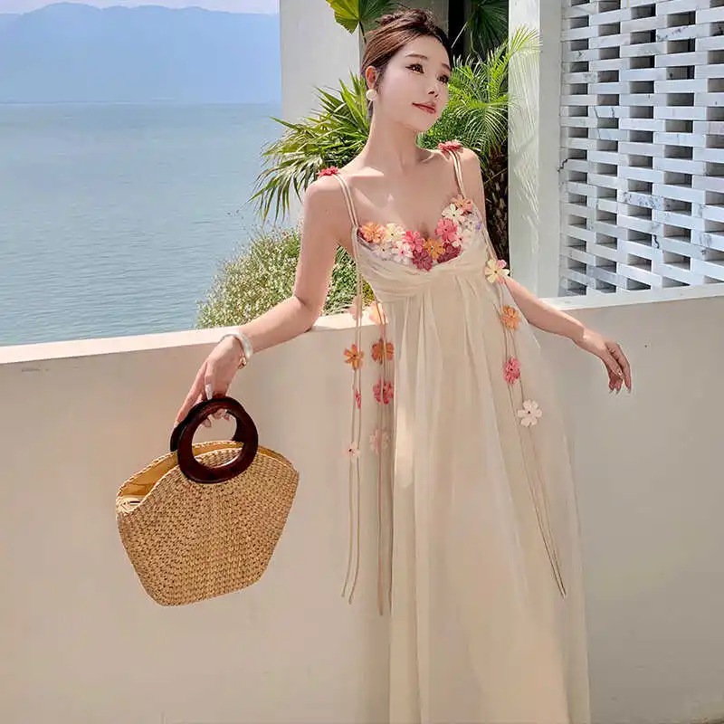 New design lazy wind beach skirt long dress seaside vacation backless super fairy dress summer