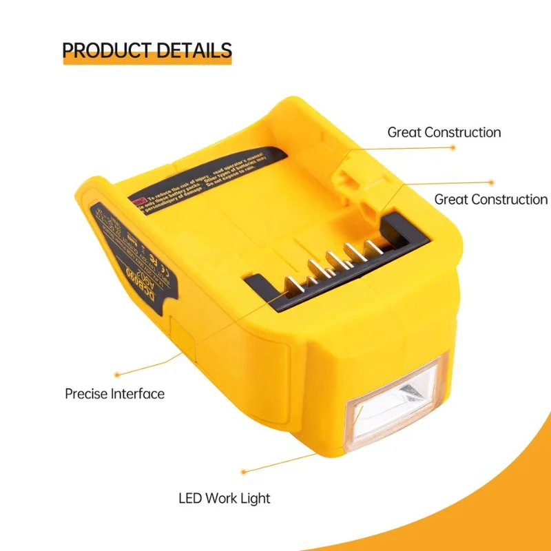 New Replacement DCB090 Power Source For Dewalt 18V 20V Battery Adapter with USB Type-C Power Bank 3W LED Work Light Converter