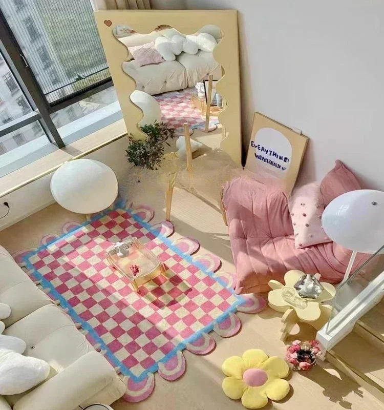 Cartoon cute girl, pink bedside blanket, thickened children's room, living room, bedroom, carpet, bay window, floor mat,