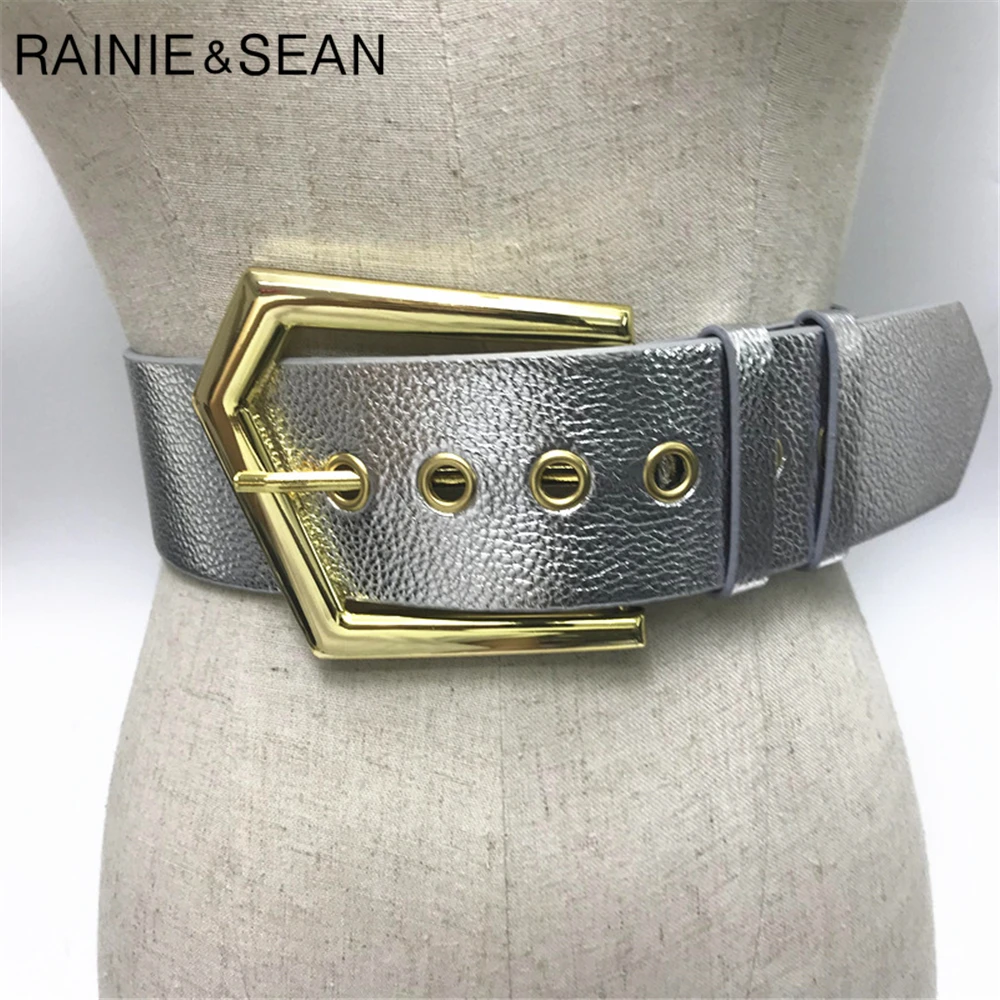 Rainie Sean Vintage Wanita Sabuk Lebar Merah Pinggang Sabuk Wanita Pin Gesper Kulit Imitasi Wanita Celana Belt Aksesoris Pakaian