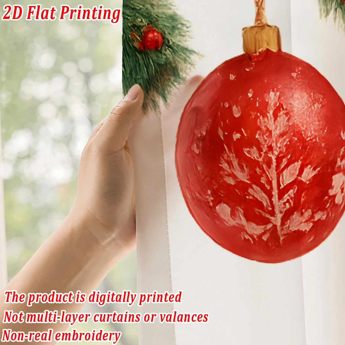 ستارة شفافة مطبوعة مسطحة لعيد الميلاد مع زخرفة سانتا كلوز لأشجار عيد الميلاد لغرفة المعيشة وغرفة النوم وحفلات العطلات