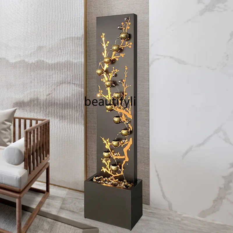 Modern light luxury living room water curtain wall large floor-to-ceiling flowing water ornament entrance advanced decoration