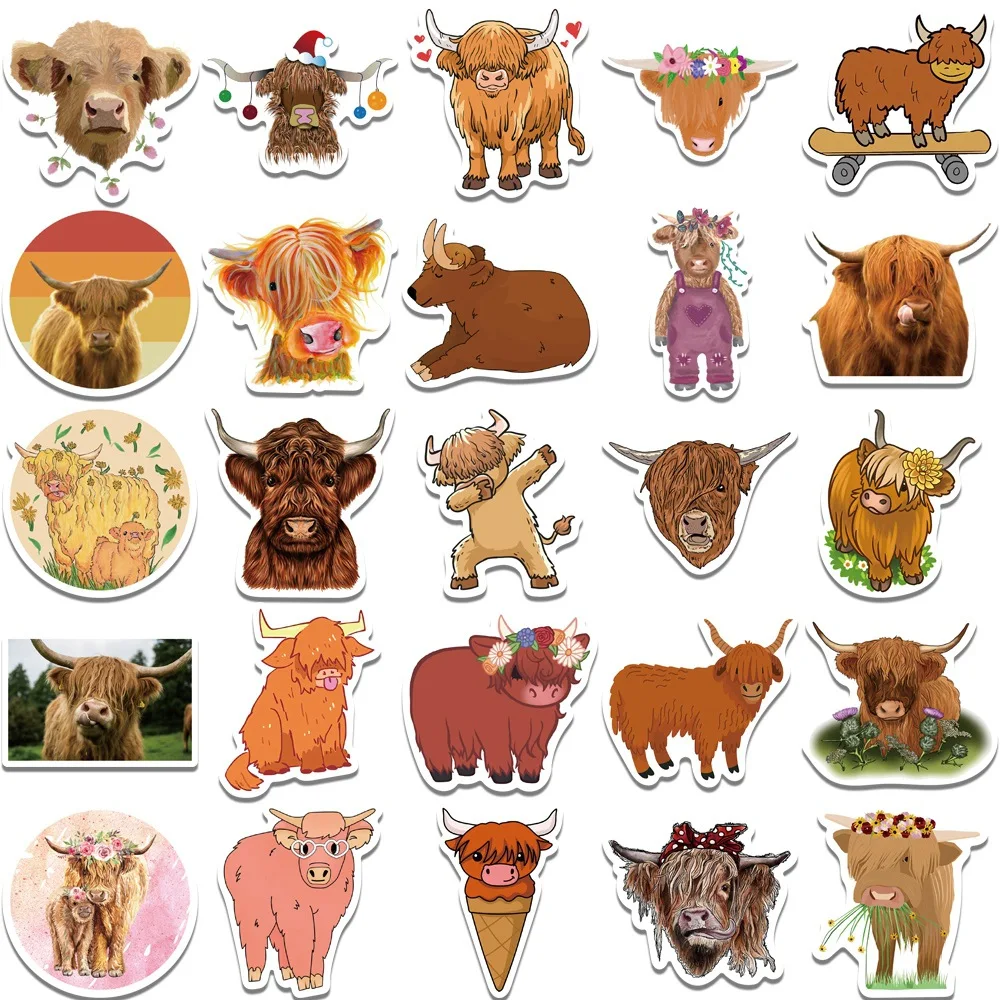 50PCS Highland Cow Personalized Unique Graffiti Sticker Highland Cow Suitcase Water Cup Scooter Waterproof Sticker