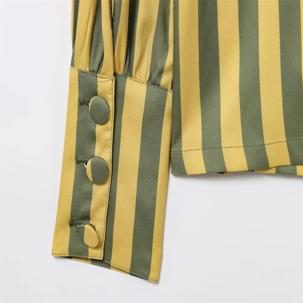 Haut à manches bulles pour femmes, vêtements d'automne, style européen et américain, à la mode, polyvalent, décontracté, rayé
