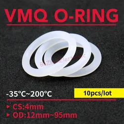 10pcs Thickness CS 4mm OD 12 ~ 95mm Silicone O Ring Gasket Food Grade Waterproof Washer Rubber Insulate Round O Shape Seal White