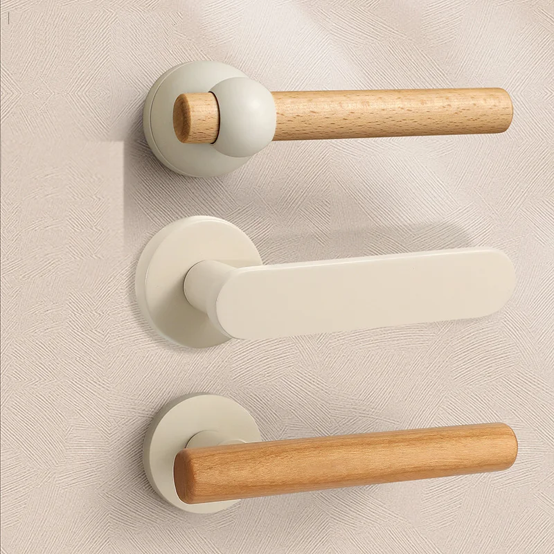(1 set) Milk White Door Lock Universal Indoor Bedroom Door Room Lock Split Magnetic Suction Silent Wooden Door Handle Hardware