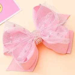 Sweet Pink Pearl Bowknot Hairpins Cute Girls Lace Hair Clips Kids Hair Styling Tools Boutique Headwear Girls Hair Accessories