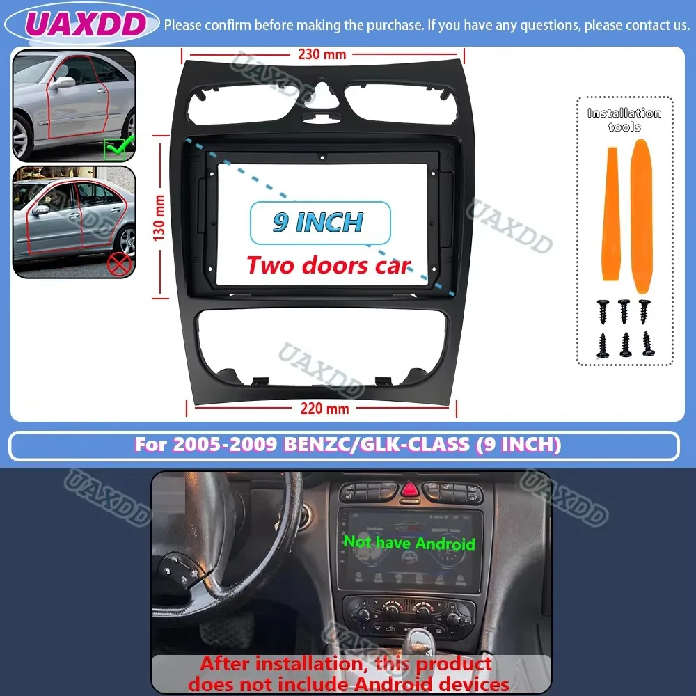 2 Din Car radio Android frame For 2005-2009 BENZ C CLASS W209 W203 GLK-CLASS C209 9INCH fascia harness multimedia decoder canbu