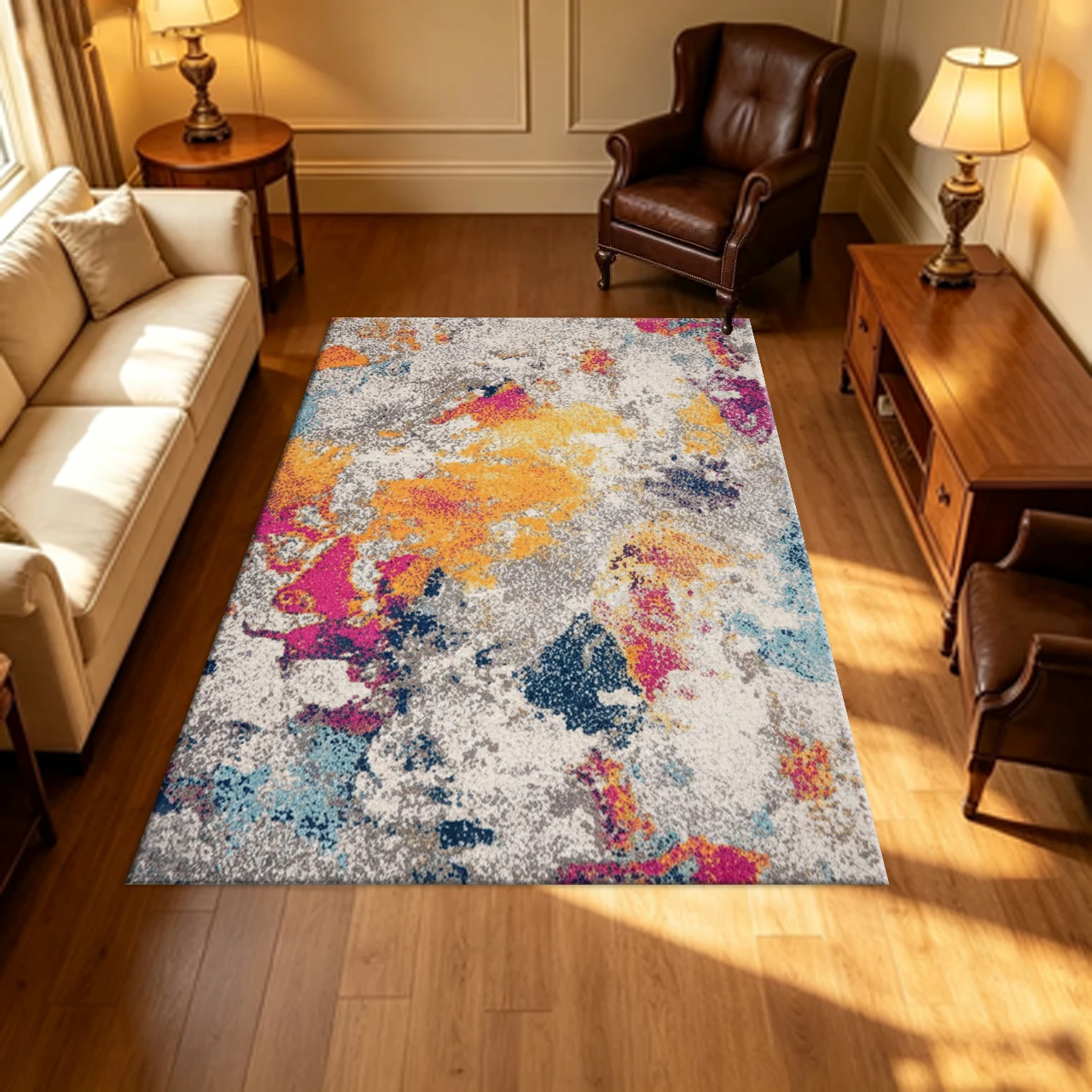 Colorful Vibrant Abstract Art Carpet Flooring Bohemian Style Soft Indoor Home Area Rug