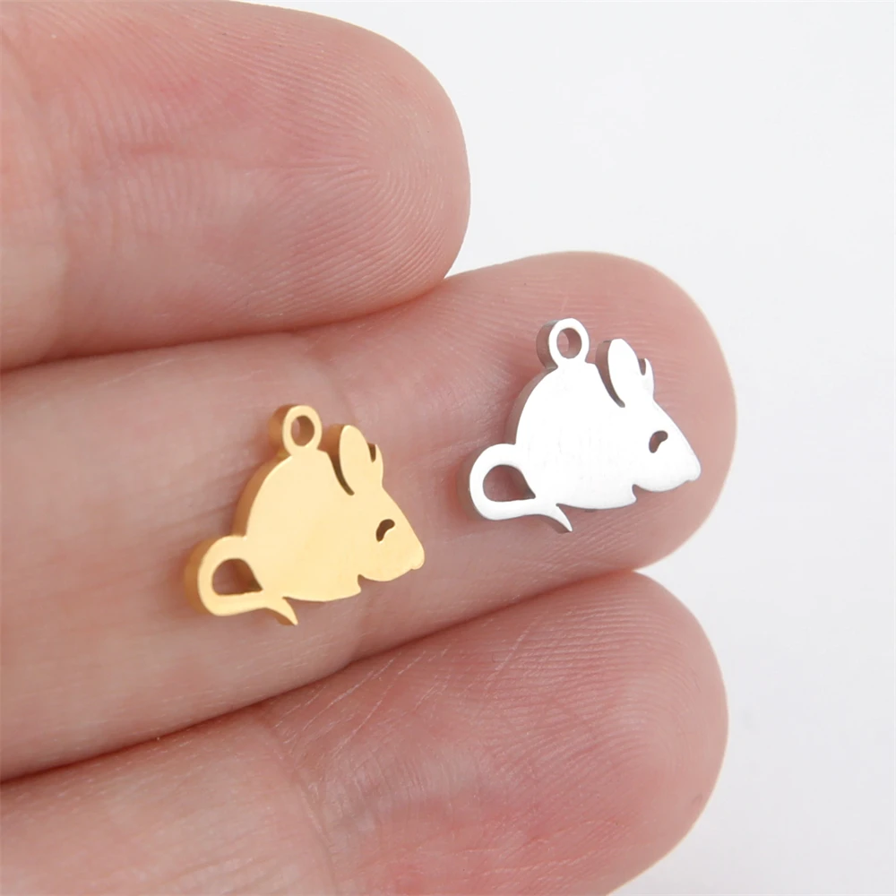 5pcs/Lot Small Stainless Steel Mouse Charms For Necklaces Bracelets Handmade Diy Animals Pendants Accessories For Jewelry Making