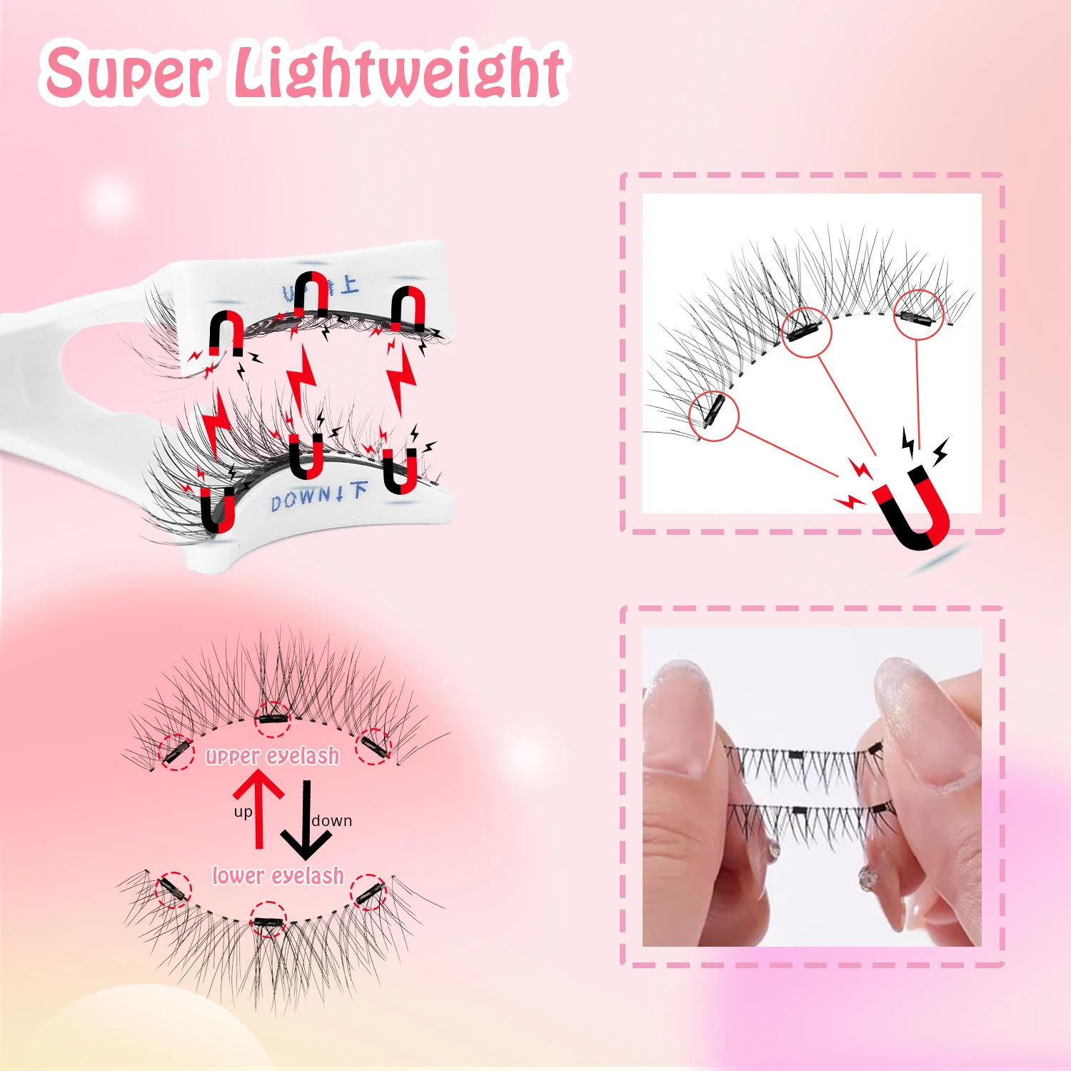 2 paires de cils magnétiques avec applicateur, cils magnétiques doux et réutilisables, aspect naturel, sans colle nécessaire, Kit de cils facile à porter
