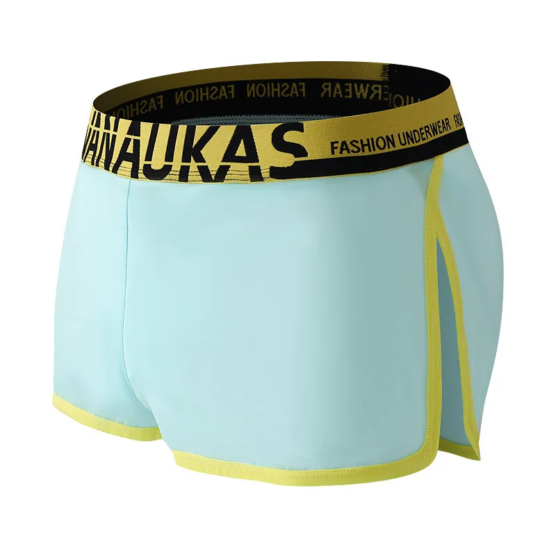 

Ice Silk Boxer Shorts for Men Side Split Breathable Trunks with Contrast Trim Youth Loose Homewear Fashion Daily Wear Nightwear