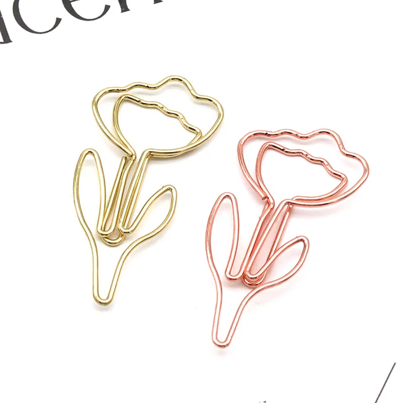 Special-shaped Paper Clip Flower Cute Paper Clips Decorative Rose Gold Bookmark Metal Color Flower Paperclip Cartoon Wholesale