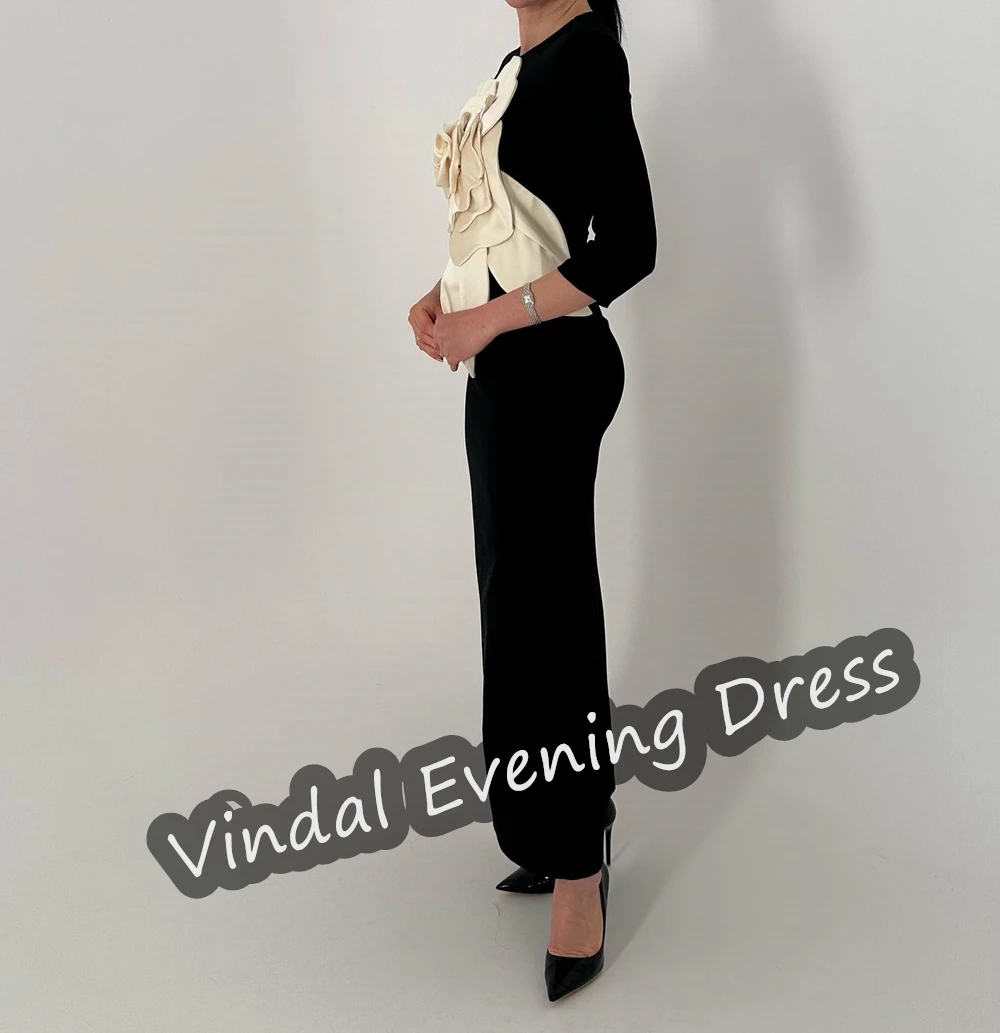 Vindal Scoop Neckline Evening Dress Ankle Length A-Line Elegant Built-in Bra Sexy Satin Saudi Arabia 3/4 Sleeves For Woman 2024