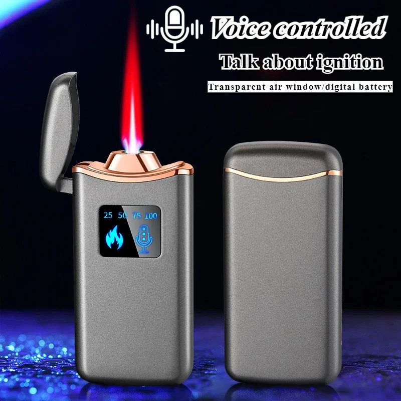 

Intelligent Induction Voice Controlled Red Flame, Windproof Inflatable Lighter with Power Display, Type-C Charging, Fashion Gift