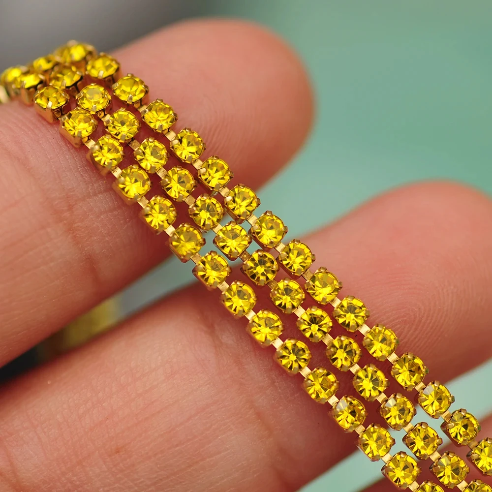 10m Goldboden Glitzer-Glas-Kristall-Strass-Kette zum Aufnähen für DIY-Schmuck, Näharbeiten und Bekleidungszubehör – Detail 9