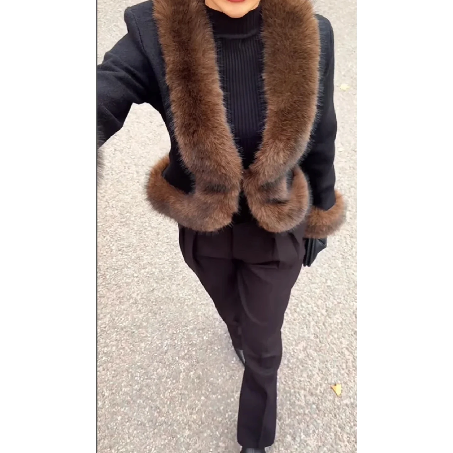 شتاء جديد المرأة تصميم الفراء طوق المرقعة الخصر مقصوص الفراء الاصطناعي ort Jaet معطف عادية Sle طويل Sve #4