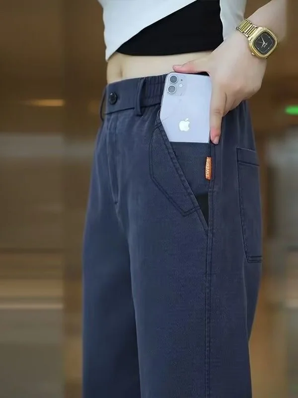 

Новые летние тонкие мужские повседневные брюки свободного прямого кроя с множеством карманов, рабочие, больших размеров, молодежные, модные, эластичные, длинные штаны