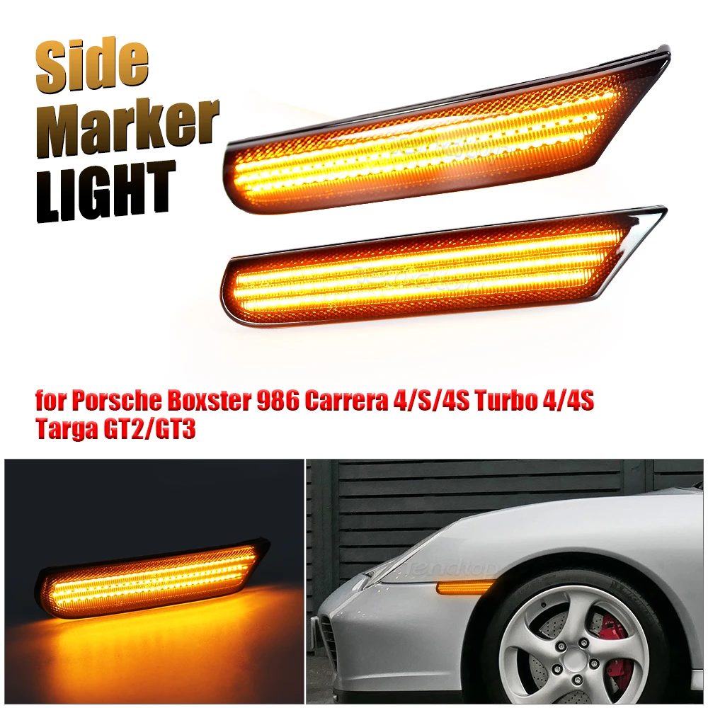 LED Dynamic Amber Side Marker Lights Turn Signal Lamps  Fender Lamp For Porsche Boxster 986 996 911 Carrera Targa Turbo GT2 GT3