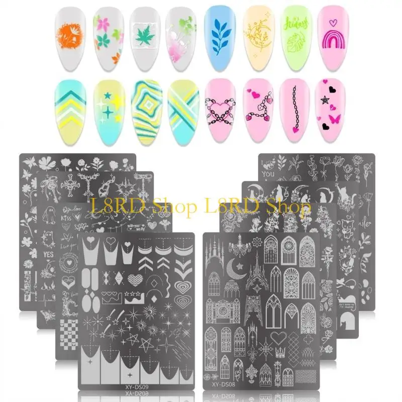 L8RD French Nails Stamping Plates Nails Stamps Stencils Flowers Nails Plates Manicure Print Stencils Nails Art Stamp Tool