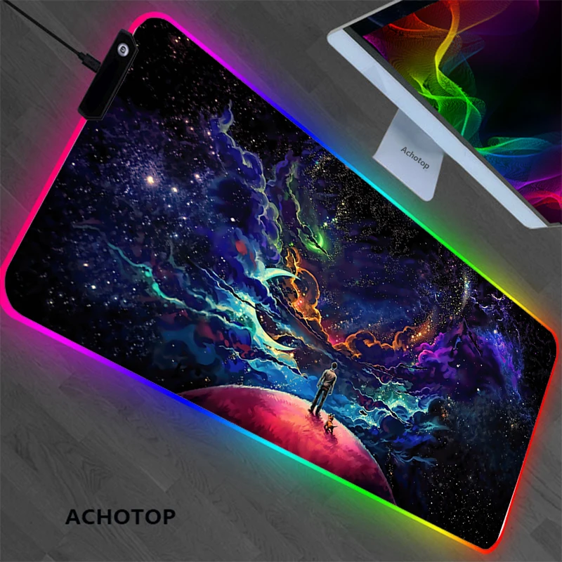 RGB Space podkładka pod mysz moda Laptop podkładka pod mysz komputerową 80x3 0cm podkładka pod mysz gamingową duża XL Gamer biurko podkładka pod klawiaturę z podświetleniem