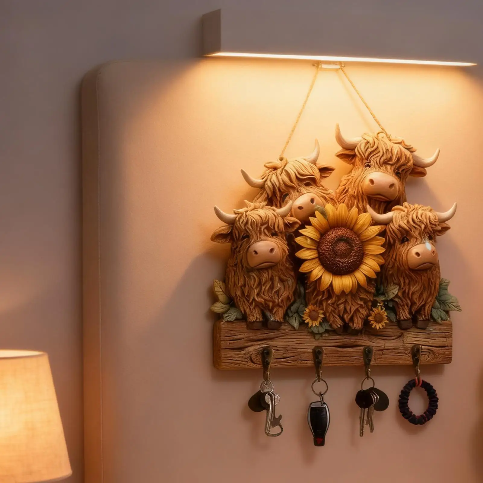 

Keys Holder On Wall 2D Rustic Cow With 4 Hooks Wall Key Holder Coat Hanger For Towel Hat Bag Coat Entryway Farmhouse Bedroom