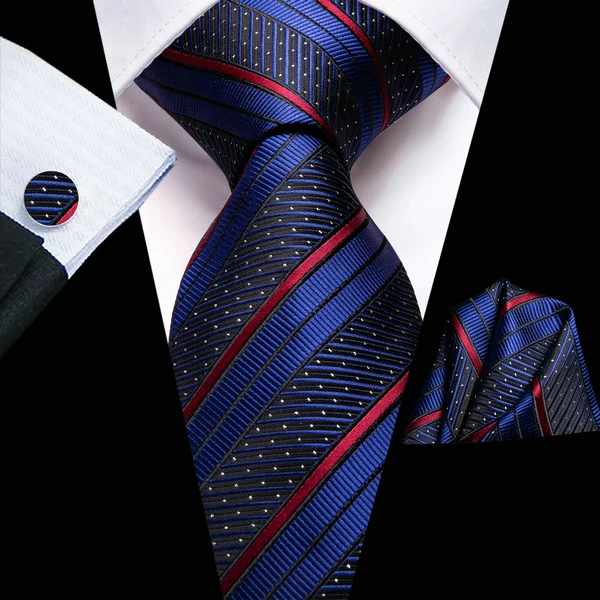 Professional Mens 3-Piece Suit Set: Necktie, Pocket Square & Cufflinks, Classic Design for Wedding