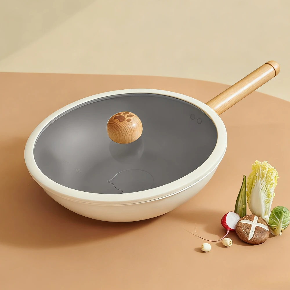 

Титановый вок с антипригарным покрытием, контроль масла, износостойкий, легко чистится, кастрюля для жареного стейка без покрытия для всех плит, кухонная посуда