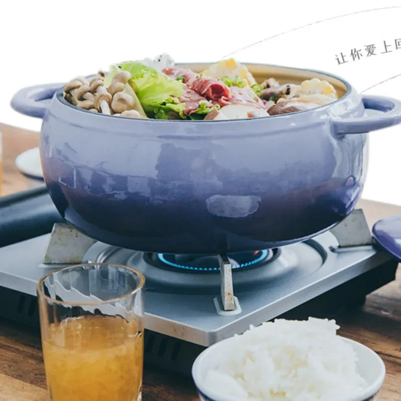 Purple Enamel Cast Iron Soup Pot Household Gas Induction Cooker Compatible Chinese Style With Cover For Traditional Cooking