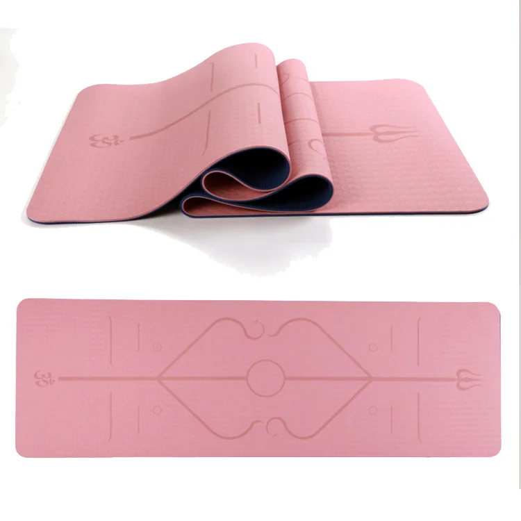 Two-color positioning line TPE yoga mat, thickened 6mm, non-slip 183 cm, can be customized fitness mat, suitable for running and
