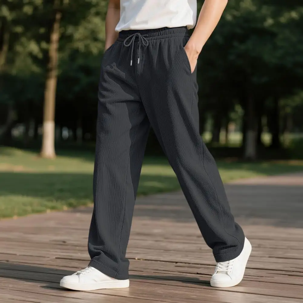 Soft Fabric Mens Pants Men's Corduroy Baggy Sweatpants Drawstring Waist Joggers Straight Leg Athletic Pants for Gym Workout