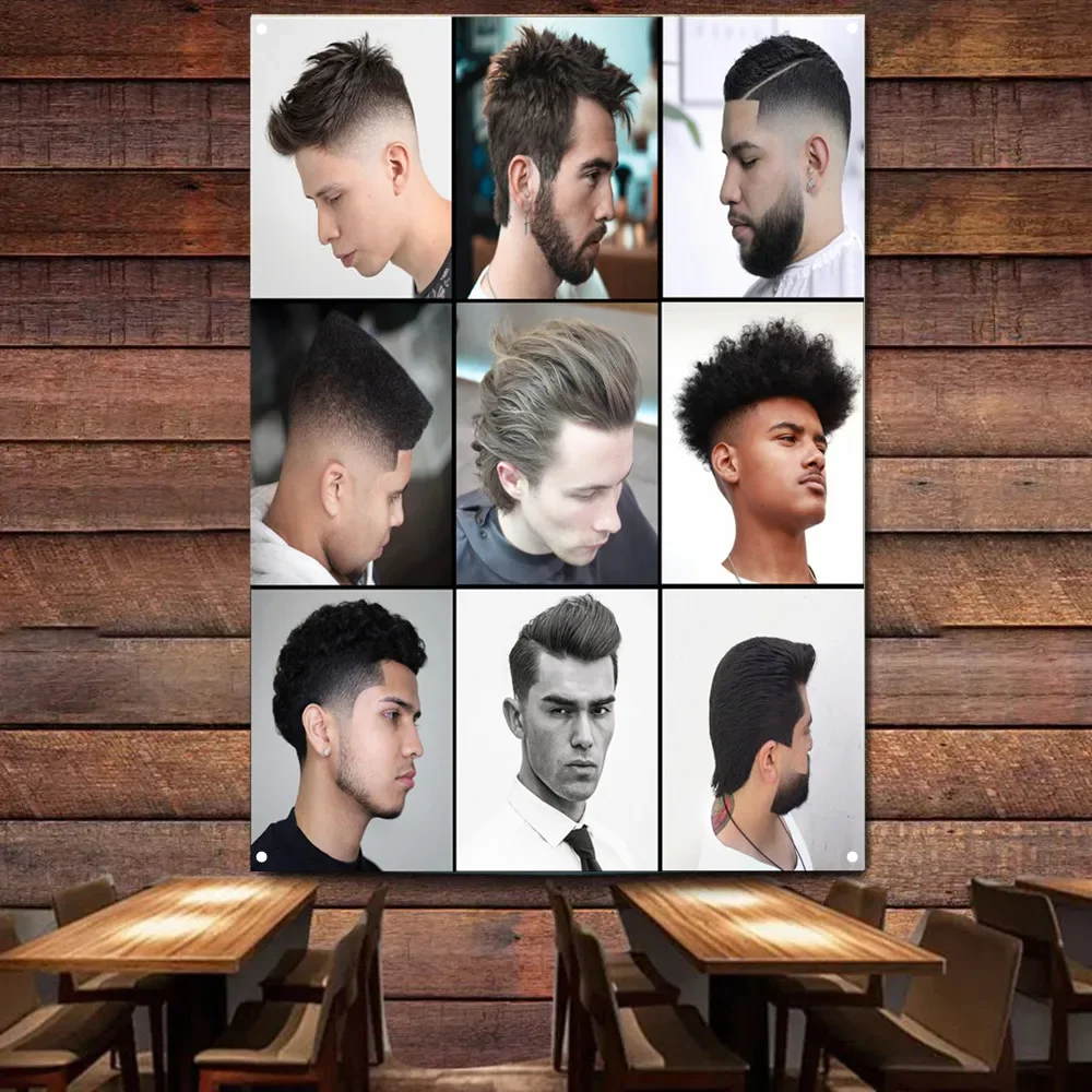 Barber Shop Wall Decor Banner - Haircut & Shave Service Poster Hairstyle Style for Men - Wall Hangings for Your Business or Home