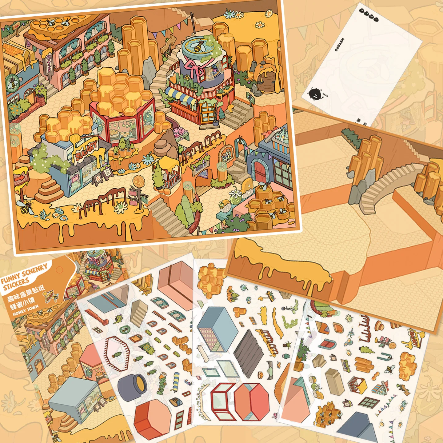 HEYBAO Upgraded Mini Scene Set Pre-Cut 3D Villa Landscape Stickers, New Version Kids Relaxing DIY Game