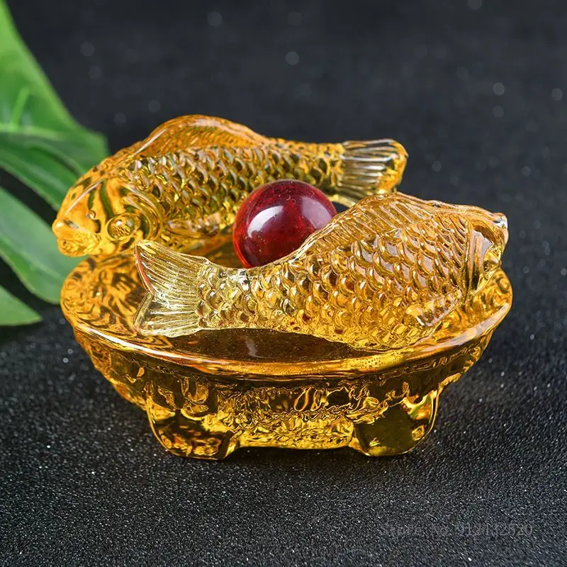 

Creative High-end Zhaocai Crystal Fish Sculpture Home Living Room Office Blessing Decoration Crafts Feng Shui Decor Length 8.8cm