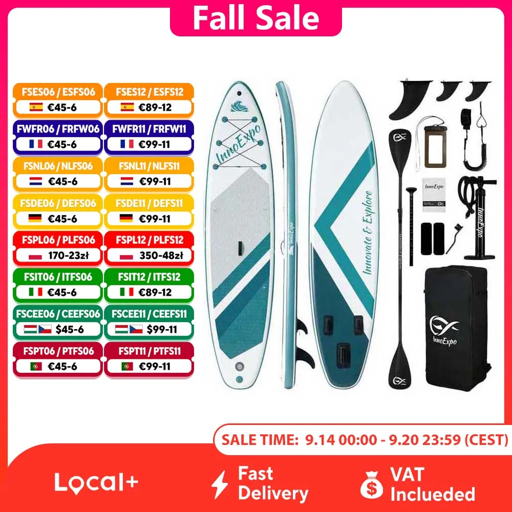 InnoExpo Aufblasbares Stand-Up-Paddle-Board 350*89*15 Aufblasbares Paddelbrett Surf-SUP-Board Rutschfestes Wassersport-Paddelbrett mit Zubehör