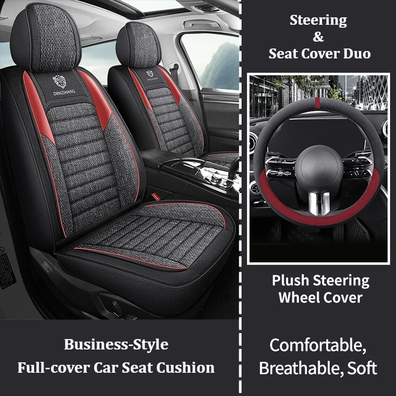 

Минималистичные аксессуары для салона автомобиля, мягкие льняные чехлы на сиденья и замшевые чехлы на руль, дышащие, нескользящие для большинства моделей