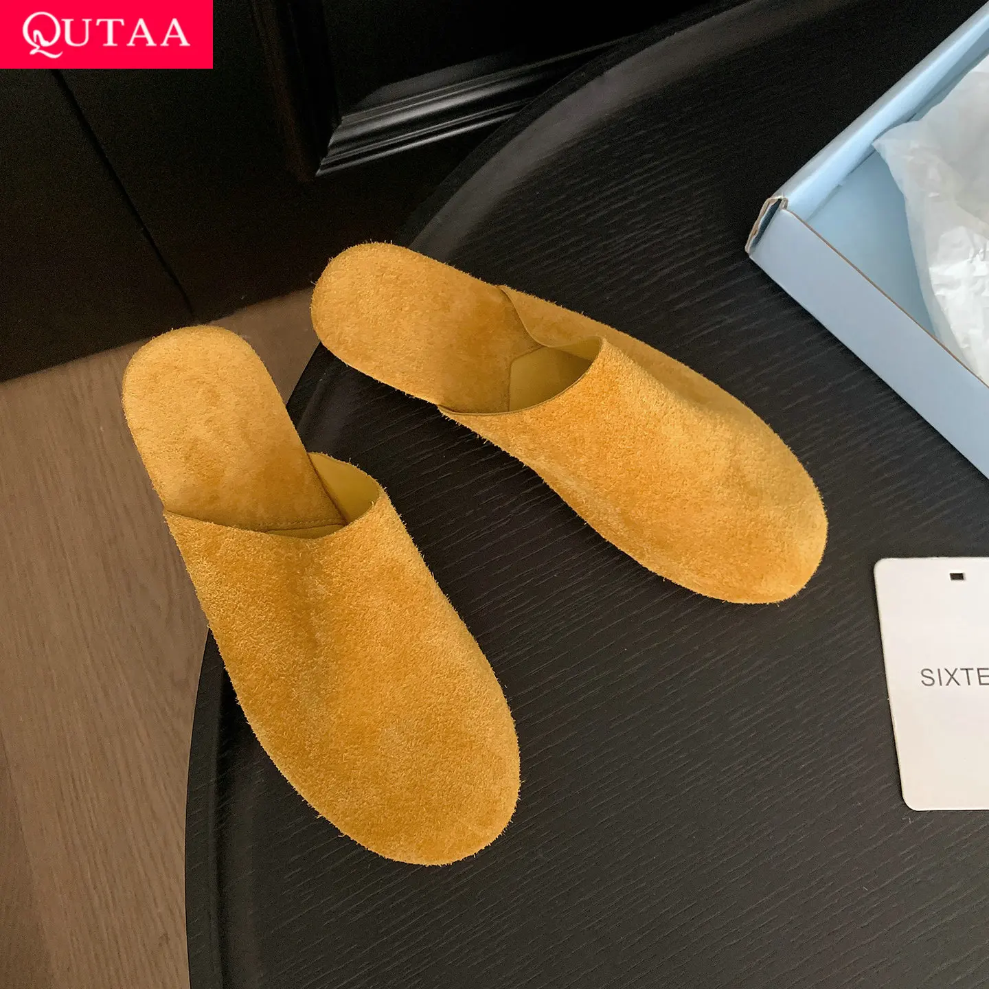 QUTAA 2026 News Fashion Women Flats Shoes Woman Slingback Summer Mules Cow Leather Casual Shoes Comfor Round Toe Ladies 34-40