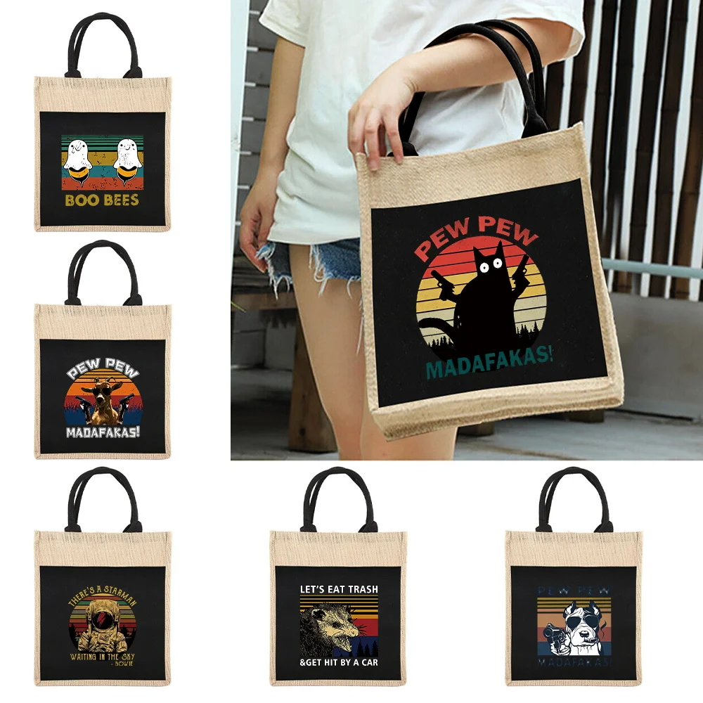 

Grocery Jute Bags Environmentally Shopping Bag Portable Beach Shoulder Bags Cartoon Pew Series Reusable Shopper Organizers Bag