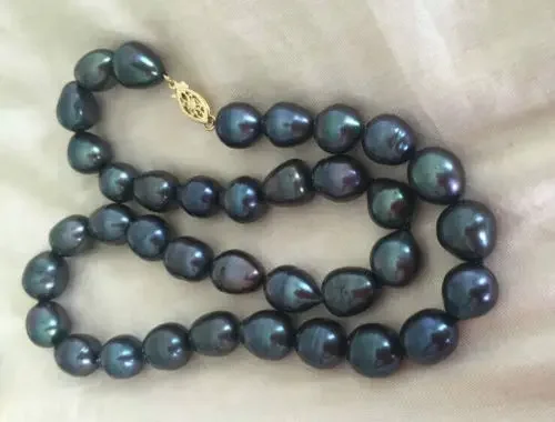 

NEW 10-12mm baroque tahitian black green pearl necklace 18inch