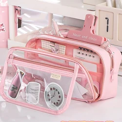 New Pencil Bag Kawaii Student Translucent Stationery Box DIY Large Capacity Stationery Storage Bag School Stationery Supplies
