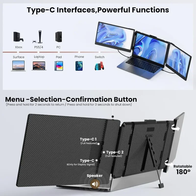 موسع شاشة الكمبيوتر المحمول Kwumsy S2 ثلاثي شاشة الكمبيوتر المحمول موسع الترا سليم 14 "1080P FHD IPS شاشة محمولة لأجهزة الكمبيوتر المحمول