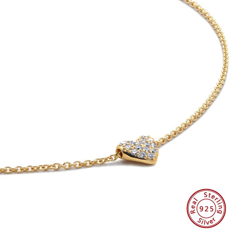 

925 Sterling Silver Original Certificate Pave CZ Heart Slider Pendant Necklace For Women Fine Jewelry Gold Plated
