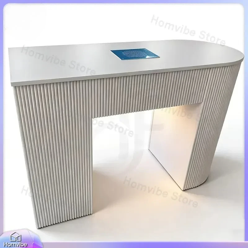 Modern Wooden Manicure Table for Nail Salon Semi-Circular Nail Desk with Storage Shelf Professional Pedicure Table Nail Art