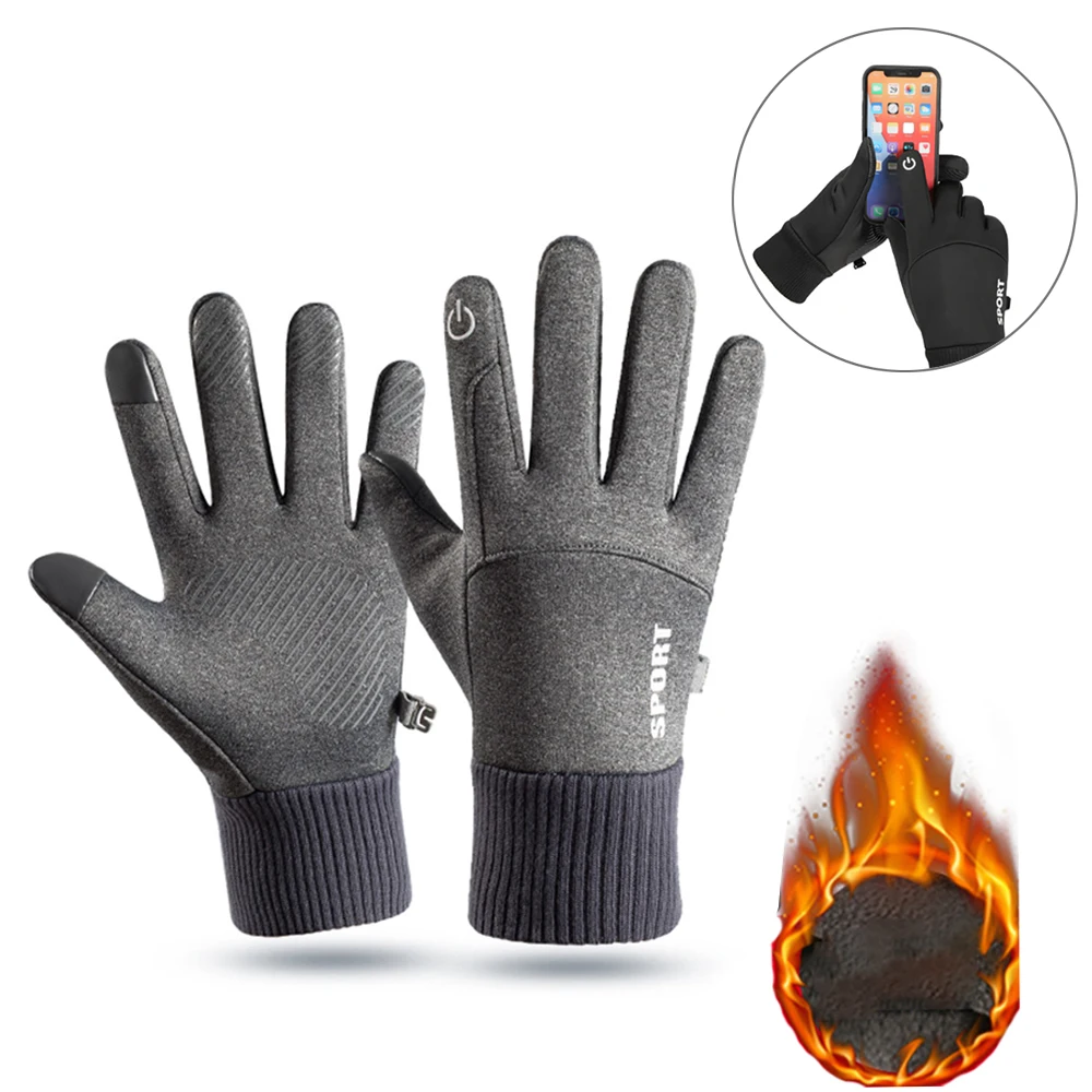 

Men Winter Warm Gloves With Sensitive Touch Screen Fingers Fleece Lined Windproof Full Finger Mittens for Riding Driving