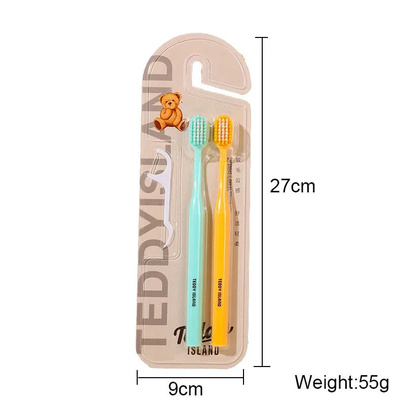 2 PC Couple Adult Toothbrush With 1 Dental Floss Individual Packing Essential For Traveling And Going Out Teeth Oral Cleaning