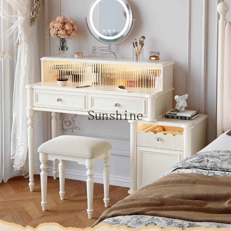 

French Cream Wind Solid Wood Dresser Bedside Table Integrated Bedroom Premium Retractable Storage